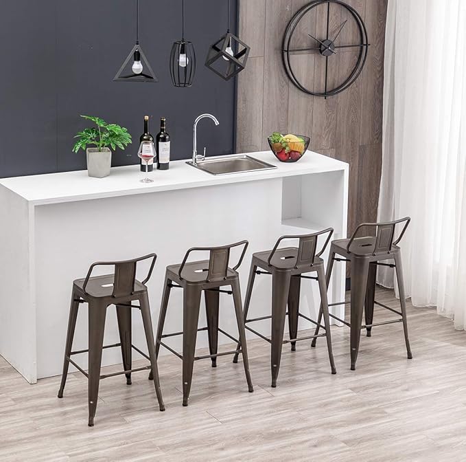 HAOBO Home 30" Low Back Metal Counter Stool Height Bar Stools [Set of 4], Bronze