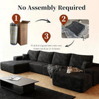 135.4" Large Cloud Modular Sectional Couch with Ottoman, Minimalist Upholstered Couches, Comfort U Shaped Sofa for Living Room,Deep Seat Corner Couch，No Assembly Required (Black,Left Facing Chaise)