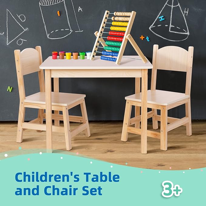 TOOKYLAND Wood Kids Table and Chairs Set, Waterproof Desktop, Easy to Clean, Smooth Edge, Ideal Toddler Table Chairs Set for Eating, Snack Time and Play Games