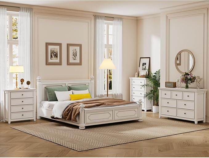 BLANKSPACE White Dresser, 5 Chest Drawer Dresser for Bedroom, Large Capacity Wood Cabinet for Bedroom, Modern Nightstand, Closets, Hallway