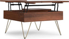 SIMPLIHOME Hunter Lift Top Coffee Table - 32 inch Wide Solid Mango Wood Industrial Square Cocktail Table in Umber Brown, Living Room Table with Dual Lift Tops, Hidden Storage and Gold Hairpin Legs