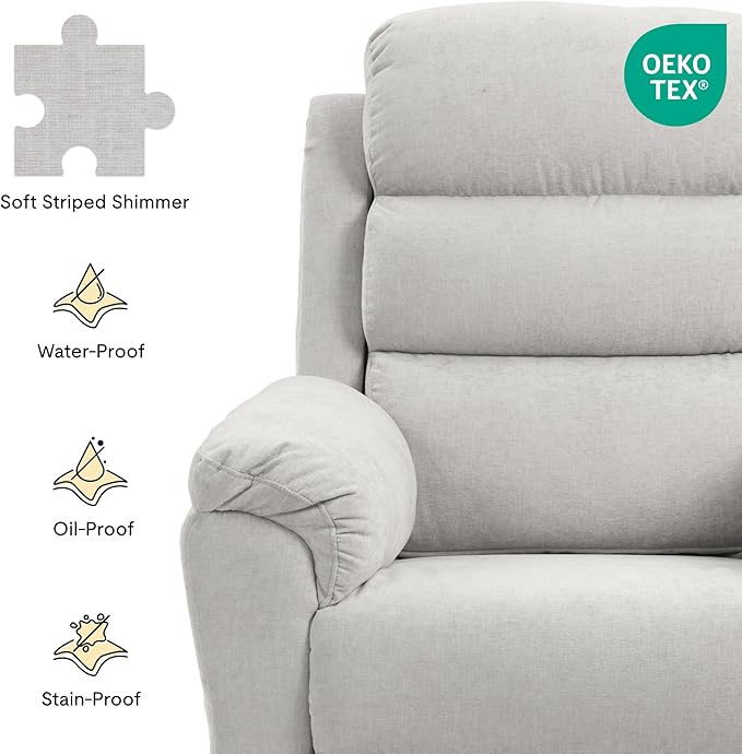 FLEXISPOT XRC6-Pro Nursery Power Glider Recliner w/Adjustable Headrest, 270° Swivel Rocker Recliner for Nursery w/Massage & Heat, Water & Stain Resistant Ribbed Chenille, FSC Certified, Light Grey