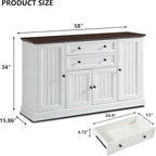 Farmhouse 58" Buffet Cabinet with Storage, 34" Tall Coffee Bar Cabinet w/2 Large Drawers & 4 Grooved Barn Doors, Wood Rustic Sideboard Buffet Cabinet for Dinning Room, Kitchen, Living Room,White