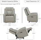 CHITA Genuine Leather Power Recliner Chair for Adults, Super Zero Gravity Recliner with Adjustable Power Headrest & USB/Type-C Ports, for Living Room, Bedroom & Home Theater, Light Gray