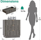 Mid Century Modern 3 Drawer Dresser for Bedroom, Fluted Wood Nightstand with Round Edge Design, Shallow Bedroom Storage for Closet, Living Room（Charcoal Oak）