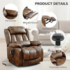 EDILLY Extra Large Power Lift Recliner Chairs for Elderly,Infinite Position Lay Flat Dual Motor Recliners Chair,with Heating and Massage, Breathable Leather,USB Ports and Remote Control(Orche)