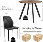 34.6'' Round Dining Table and Chairs for 4 Space Saving for Apartment Kitchen Dining Room (Walnut Table+4 Black Chairs)