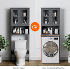 Meilocar Over The Toilet Storage Cabinet, Bathroom Storage Cabinet Over Toilet, Space Saver with 2 Tempered Glass Doors, Grey