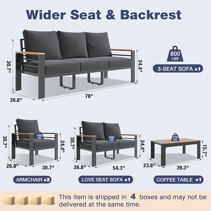 Aoxun Aluminum Patio Furniture Set with Umbrella 7 Seats, Oversized Outdoor Sectional with Washable Thick Cushions, Coffee Table and Waterproof Cover, Patio Conversation Sets for Porch, Balcony, Deck