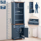 72in Tall Bookshelf 7 Tier Bookcase with Drawer and Barn Doors and Adjustable Shelves, Blue Farmhouse Book Shelf with Storage Cabinet, Wood Freestanding Display Bookshelves for Living Room