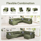 Wanderwell Oversized Modular Sectional Sofa, 6-Seater U Shaped Couches with Movable Ottoman,Corduroy Sectional Couch with Wide and Deep Seats Suitable for Living Room,Bedroom,Apartment (Olive, L-7)