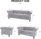 2 Piece Living Room Furniture Set, Velvet Loveseat and Chair Set, Mid Century Modern Upholstered Sofa Couch with Cushions, Comfy Tufted Chesterfield Couches for Living Room, Bedroom, Office