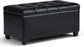 SIMPLIHOME Sienna 33 inch Wide Transitional Rectangle Storage Ottoman Bench in Midnight Black Vegan Faux Leather, Assembled, For the Living Room, Entryway and Family Room
