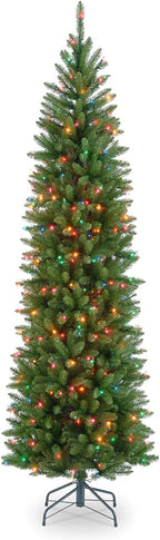 National Tree Company Artificial Pre-Lit Slim Christmas Tree, Green, Kingswood Fir, Multicolor Lights, Includes Stand, 7.5 Feet