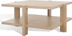SAFAVIEH Couture Collection Quigley Natural Oak Brown 2-Tier Square Coffee Table, Ideal for Living Room, Office, Bedroom