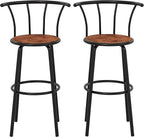 VECELO Bar Stools Set of 2, Swivel Counter Stools with Backrest, Bar Height Stools for Dining Room, Kitchen Island, Pub, Easy Assembly, Dark Brown