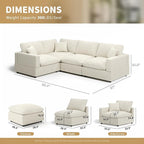 Modern Sectional Linen Couch for Living Room V-Shape Sofas,4 Seat Modular Cloud Sofas,Couches Cushion Covers Removable,Cozy Feather Down Sofa for Apartment Beige