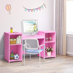 GOFLAME Kids Vanity Table, 2 in 1 Detachable Design with Dressing Table and Writing Desk, Princess Makeup Dressing Table with 4 Large Storage Shelves and 3-Panel Mirror for Kids and Girls (Pink)
