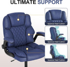 Office Desk Chair,Mid Back Executive Leather Chair,Ergonomic Home Computer Chair,Modern Conference Room Chairs with Adjustable Flip-Up Arms and Rocking Function (Navy Blue)