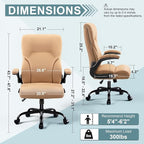 Executive Office Chair, High Back Ergonomic Comfy Desk Chair with Padded Flip-up Armrests and Wheels, PU Leather Heavy Duty Computer Swivel Rolling Task Chair for Home Office, Adults, Khaki