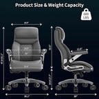 Big and Tall Office Chair with 5D Arms, 600lbs Heavy Duty Desk Chair with Adjustable Lumbar Support, PU Leather High Back Ergonomic Executive Computer Chair with 3'' Silent Casters