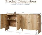 Fluted Sideboard Buffet Cabinet with Storage, 59'' Curved Buffet Cabinet with 4 Doors & Shleves, Modern Credenza Wood Coffee Bar Table Console for Dining Room Kitchen Living Room Entryway, Natural