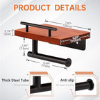 Toilet Paper Holder with Wood Shelf, Wall Mount Toilet Paper Roll Holder with Wooden Shelf and Matte Black Stainless Steel Pipe, Tissue Roll Holder for Bathroom Washroom (Dark Brown, 7.9'' x 5.9'')