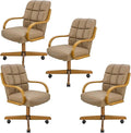 Chromcraft Douglas Set of 4 Classic Swivel Tilt Caster Chairs, Kitchen Chairs (Taupe-Chestnut)