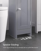 VASAGLE Small Storage Corner Floor Cabinet with Door, 7.9 x 7.1 x 31.5 Inches, Narrow Toilet Paper Storage Holder, Adjustable Shelves, for Bathroom, Living Room, Small Spaces, Dove Gray UBBC310P36