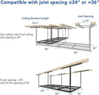 FLEXIMOUNTS 3x8 Overhead Garage Storage Rack,Adjustable Storage Organization System, Heavy Duty Metal Garage Ceiling Storage Racks, 2 pack, Black, Classic Series