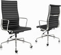 Ribbed Office Chair with Top Grain Leather - High Back Ergonomic Desk Chair with Aluminum Arms & Frame, Swivel Wheels & Tilt Function, Adjustable Height