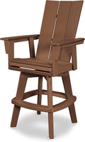 POLYWOOD® Modern Curveback Adirondack Swivel Bar Chair in Teak