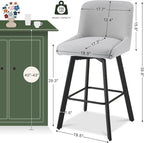 Swivel Bar Stools Set of 2, 30''H Upholstered Barstools with Backs, Modern Counter Height Bar Stool Chairs for Kitchen Island, Metal Legs, Fabric, Light Gray Counter Stools