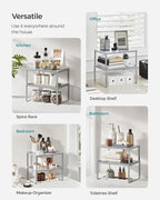 SONGMICS Spice Racks, Set of 4 Metal Cabinet Shelf Organizers, Countertop Organizers, Shelf Risers, Stackable, Expandable, Silver UKCS006S01