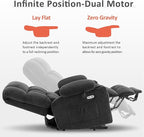 MCombo Dual Motor Large Power Lift Recliner Chair for Elderly, Lay Flat Lift Chair with Heat and Massage, Big Lift Recliner for Tall People, Cup Holders, Fabric 7896 (Large, Dark Gray)