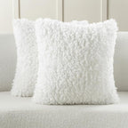 FUTEI Cream White Decorative Throw Pillow Covers 18x18 Inch Set of 2,Soft Fluffy Faux Wool Fur Boucle Textured Cushion Case,Modern Home Decor for Couch Bed Living Room Office