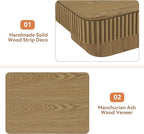 Lift Top Coffee Table for Living Room, Fluted Coffee Tables with Storage, Solid Wood Veneered Modern Accent Tea Center Table for Small Space Apartment (Natural-38.6''D×26.8''H)