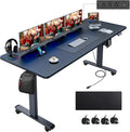 farexon Electric Standing Desk 70.8 x 27.5in with Charging Station, Rolling Stand up Desk with Large Mouse Pad, 3 USB Ports & 3 Power Outlets, Easy to Set Home Office Gaming Computer Table, Black