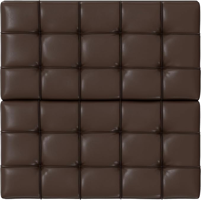 SIMPLIHOME Harrison 30 inch Wide Transitional Square Small Coffee Table Storage Ottoman in Chocolate Brown Vegan Faux Leather, Assembled, for The Living Room and Bedroom