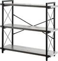 HCHQHS Bookshelf, 3-Tier Industrial Bookcase, Rustic Open Book Shelf, Freestanding Horizontal Bookshelves with Metal Frame