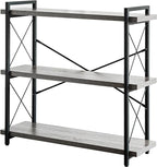 HCHQHS Bookshelf, 3-Tier Industrial Bookcase, Rustic Open Book Shelf, Freestanding Horizontal Bookshelves with Metal Frame
