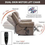 Luxlen Power Lift Recliner Chair for Elderly, Dual Motor Massage Recliner with Lumbar Heat, Heavy Duty Motion Mechanism Lift Chair with Charge Ports, Genuine Leather - Brown