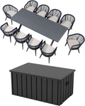 PURPLE LEAF Patio Dining Set for 10 with Gray Storage Box All-Weather Wicker 11 Piece Aluminium Outdoor Table and Chairs Set Included Cushions Modern Outdoor Furniture Set Grey and Navy