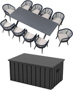 PURPLE LEAF Patio Dining Set for 10 with Gray Storage Box All-Weather Wicker 11 Piece Aluminium Outdoor Table and Chairs Set Included Cushions Modern Outdoor Furniture Set Grey and Navy