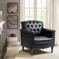 Pia Ricco Modern Tufted Accent Chair, Single Faux Leather Armchair with Nailhead Trim & Wood Legs, Comfortable Upholstered Seat for Living Room, Office - Black