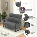 Faux Leather Loveseat Couch for Living Room Bedroom Office, Small Sofa 2 Seater Couch with Flip Up Tray Table Side Pockets Leather Loveseats, Gray