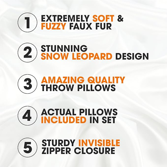 Cheer Collection Embossed Faux Fur Throw Pillows - Set of 2 Lumbar Couch Pillows, 20" x 20" - Snow Leopard