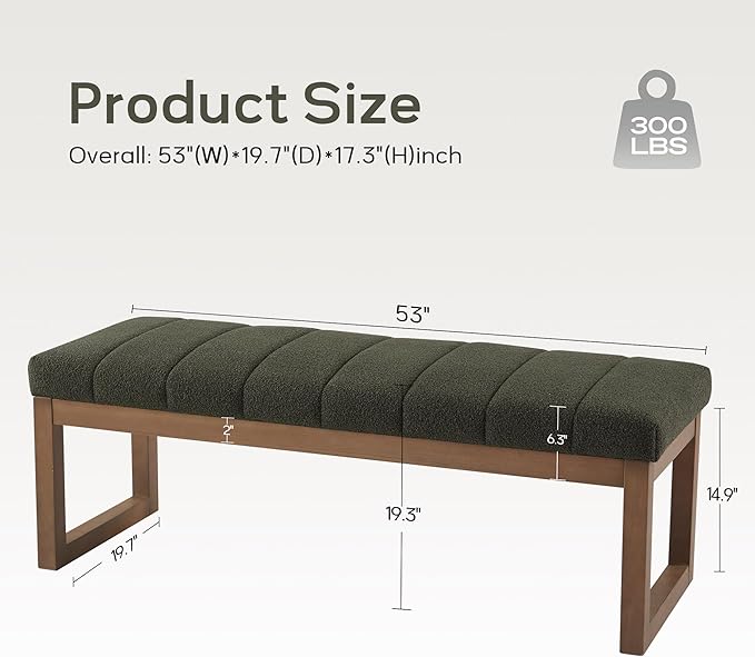 52.7" Bedroom Bench for End of Bed, Modern Upholstered Teddy Fabric Entryway Bench & Dining Bench, Footrest Stool Bench with Solid Wood Frame for Bedroom, Living Room (Green)