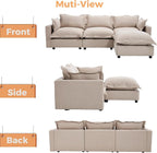 chairus 97" Modular Sectional Sofa with Moveable Ottoman Upholstered Deep Seat Linen Couch Set with Soft Pillows L-Shape Sofa Couch for Living Room, Apartment, Reception Room, 3-Seater/Oatmeal
