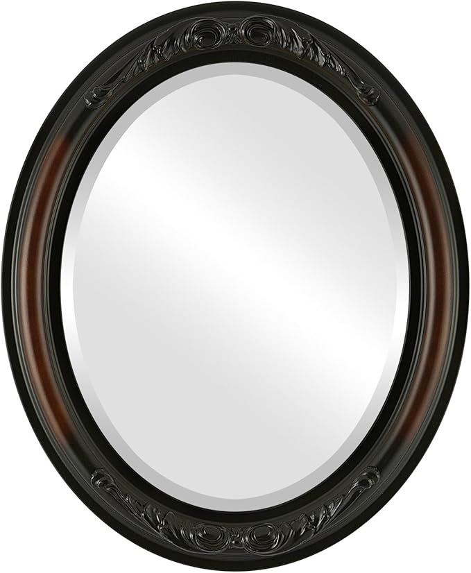 OVALCREST Oval Beveled Wall Mirror for Home Decor - Florence Style - Walnut - 28" x 24"
